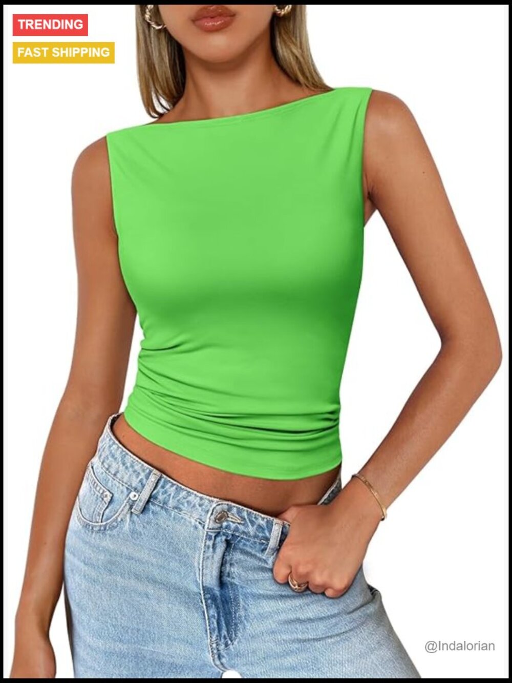Sleeveless Corset Tank Top With Boat Neck, 85% Nylon 15% Spandex